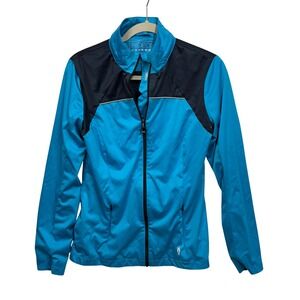 Irideon Womens Equestrian Full Zip Jacket Blue Navy Colorblock Mock Neck Size M
